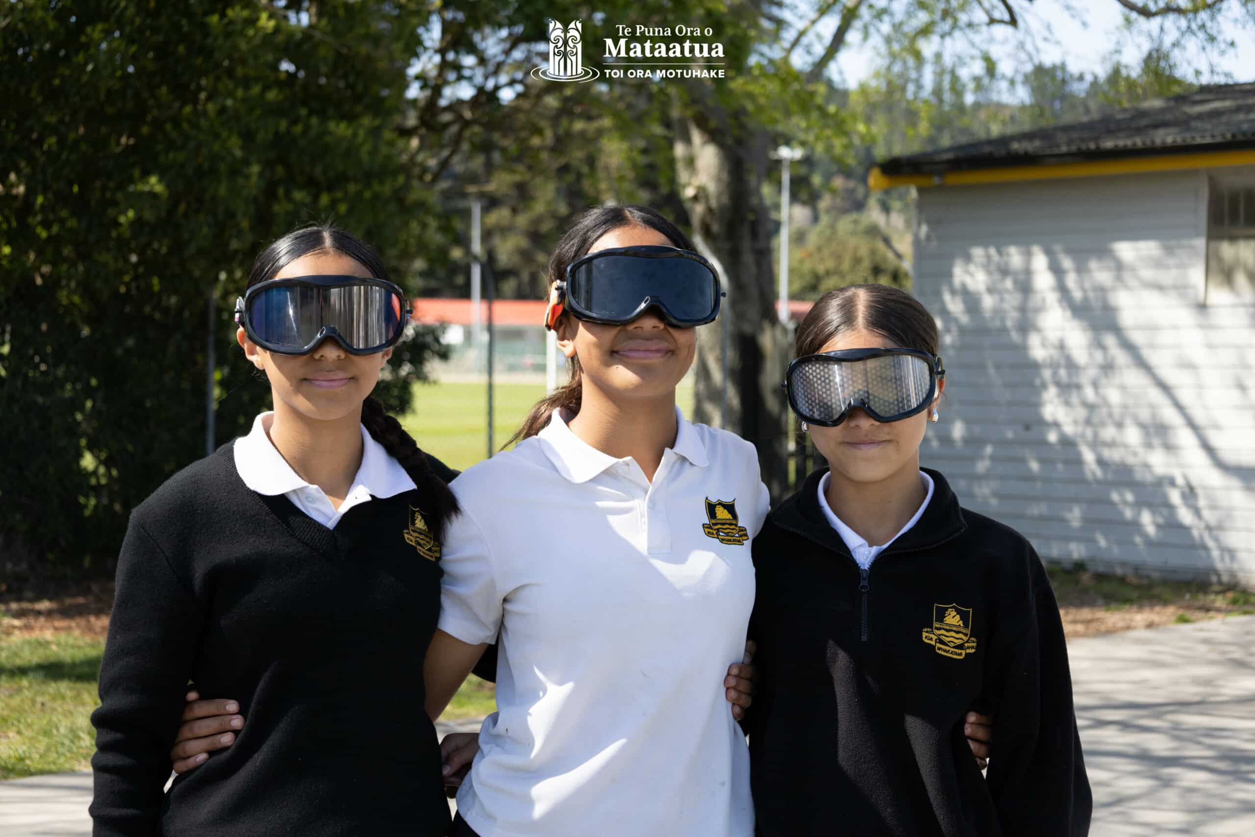 Year nine tauira checking out the impairment goggles